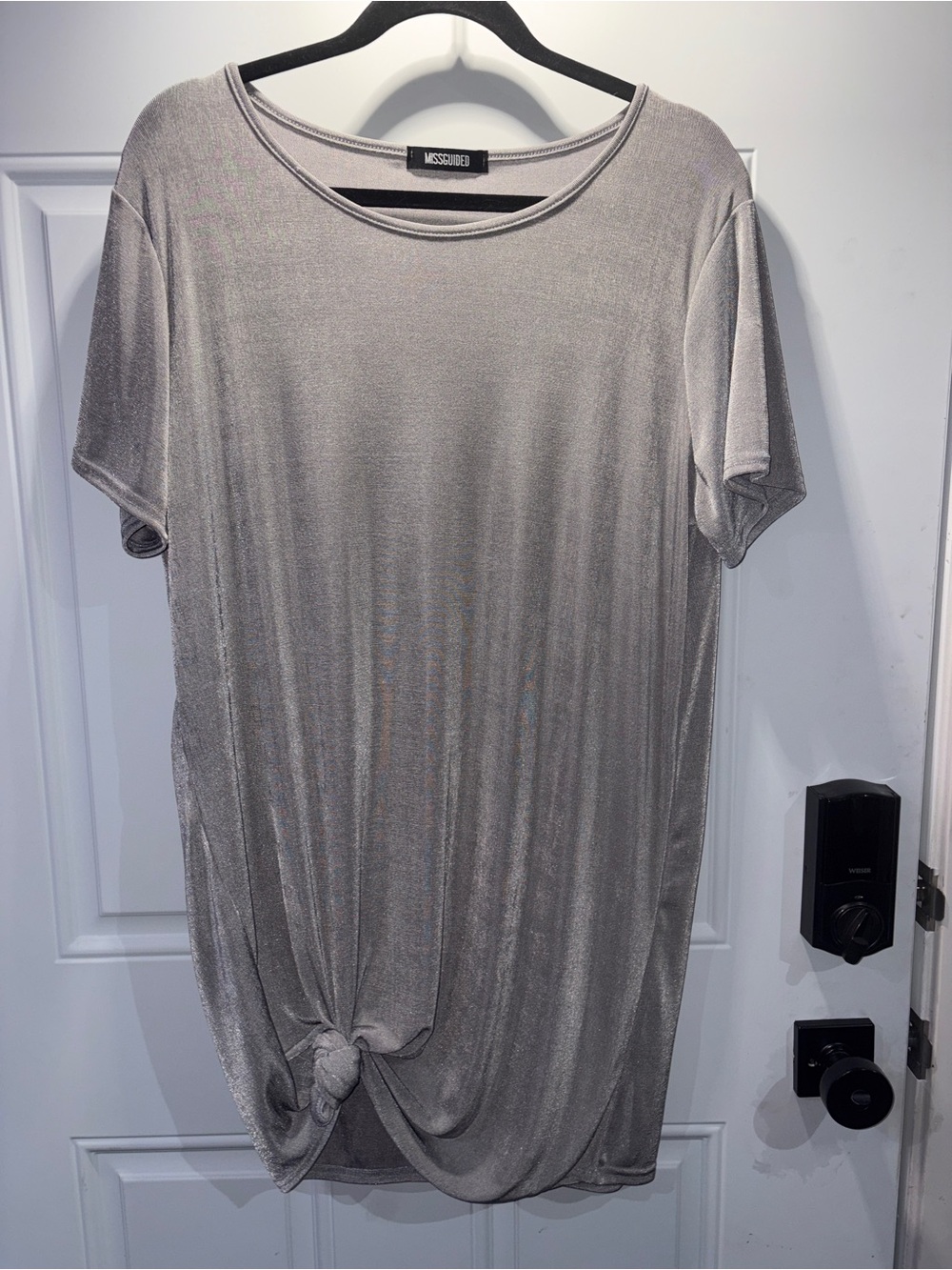 Missguided Silver Short Sleeve Knot-Hem Tunic